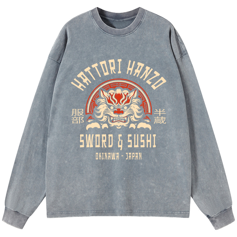 Tokyo-Tiger Hattori Hanzo Sword Washed Long Sleeve T-Shirt