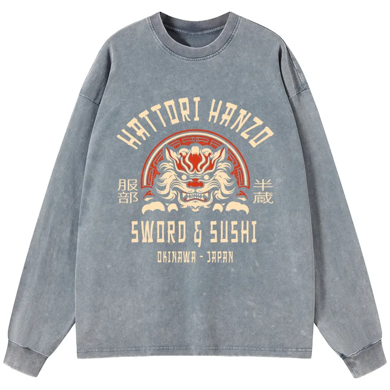 Tokyo-Tiger Hattori Hanzo Sword Washed Long Sleeve T-Shirt