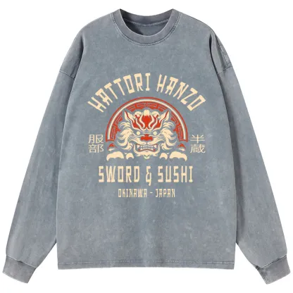 Tokyo-Tiger Hattori Hanzo Sword Washed Long Sleeve T-Shirt