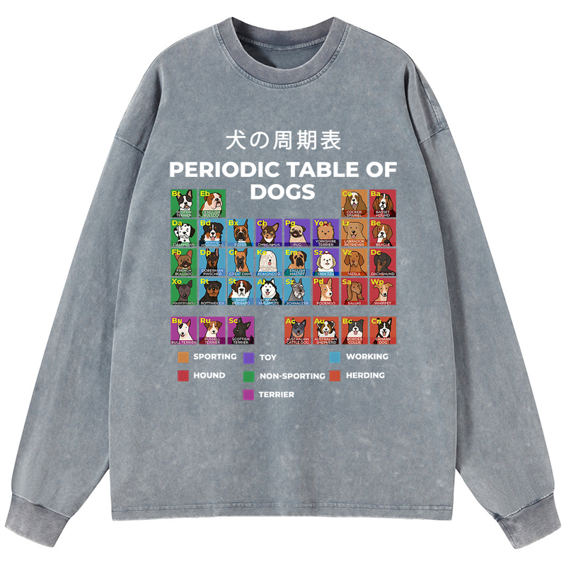 Tokyo-Tiger Periodic Table Of Dogs Washed Long Sleeve T-Shirt