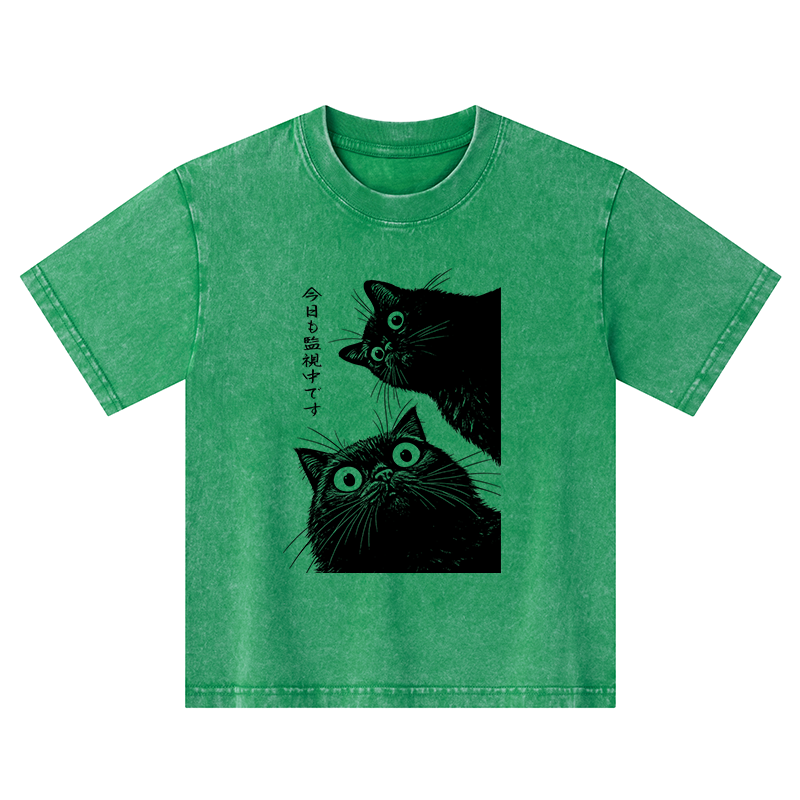 Tokyo-Tiger The Cat Is Watching Today Kids Washed T-Shirt