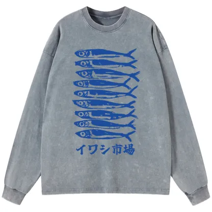 Tokyo-Tiger Sardine Market Washed Long Sleeve T-Shirt
