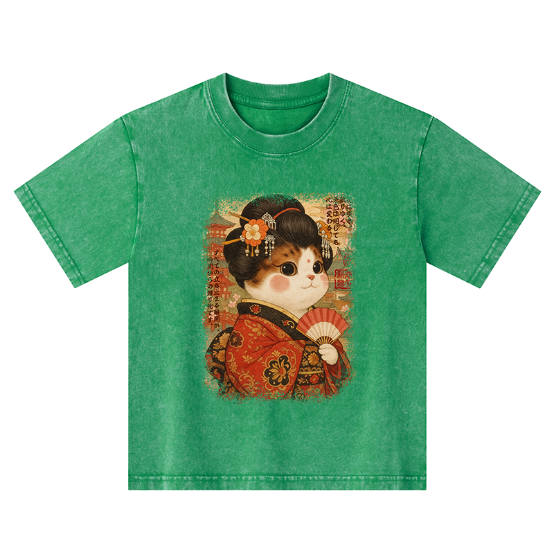 Tokyo-Tiger Ukiyoe Japanese Cat Princess Kids Washed T-Shirt