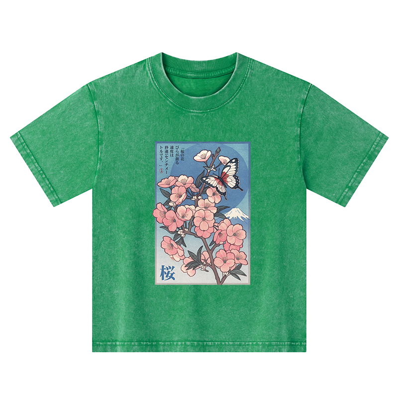 Tokyo-Tiger Ukiyoe Japanese Cherry blossoms Poster Kids Washed T-Shirt