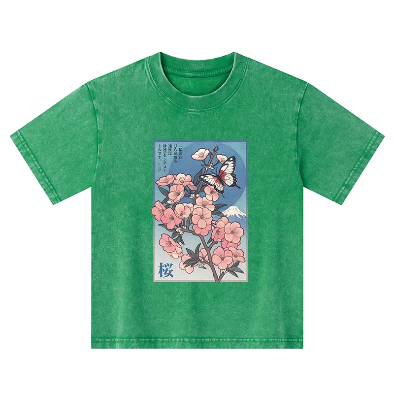 Tokyo-Tiger Ukiyoe Japanese Cherry blossoms Poster Kids Washed T-Shirt