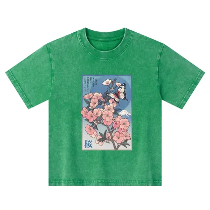 Tokyo-Tiger Ukiyoe Japanese Cherry blossoms Poster Kids Washed T-Shirt