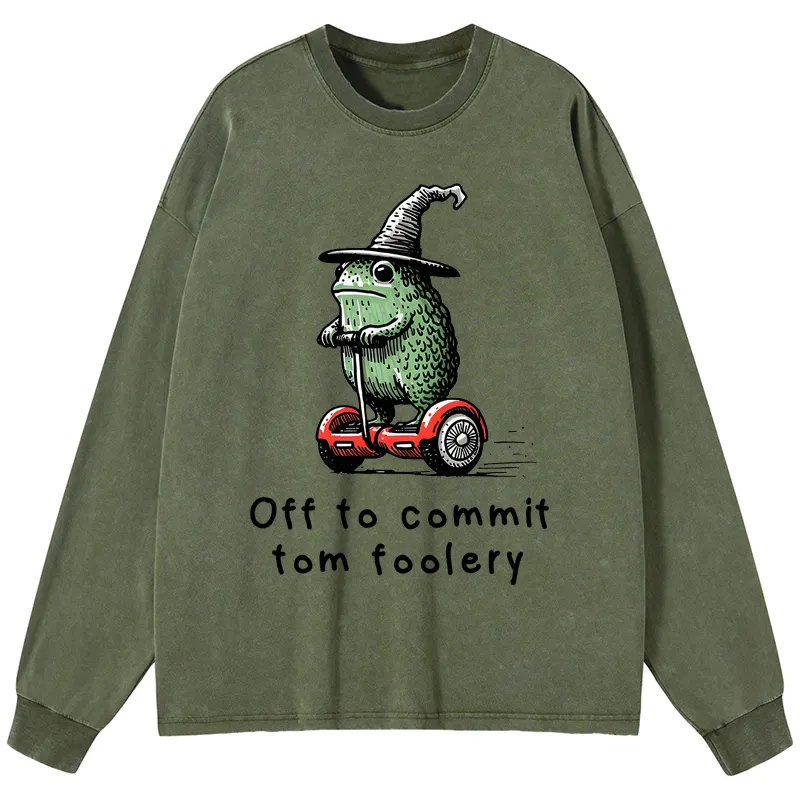 Tokyo-Tiger Frog Riding A Balance Scooter Washed Long Sleeve T-Shirt