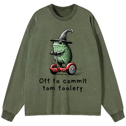 Tokyo-Tiger Frog Riding A Balance Scooter Washed Long Sleeve T-Shirt