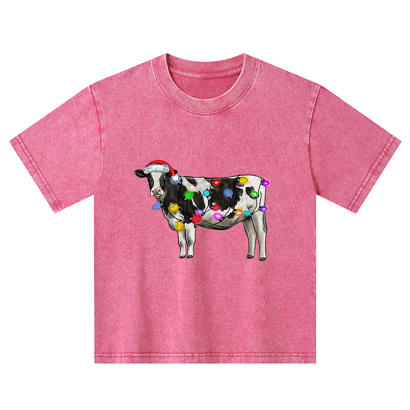 Tokyo-Tiger Christmas Cow Kids Washed T-Shirt