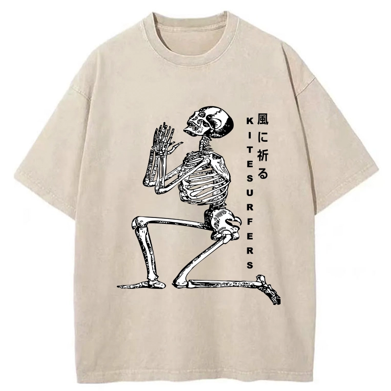 Tokyo-Tiger Kneeling Praying Skeleton Washed T-Shirt