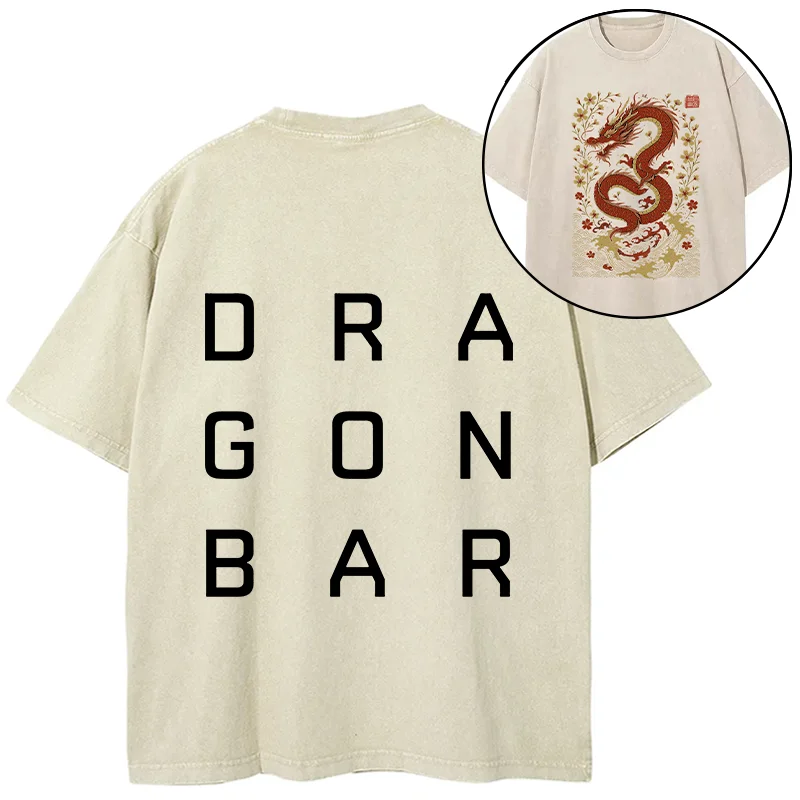 Tokyo-Tiger Japanese Red Dragon Front Back Washed T-Shirt