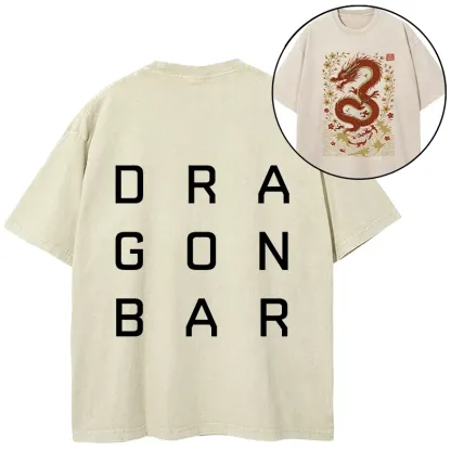 Tokyo-Tiger Japanese Red Dragon Front Back Washed T-Shirt