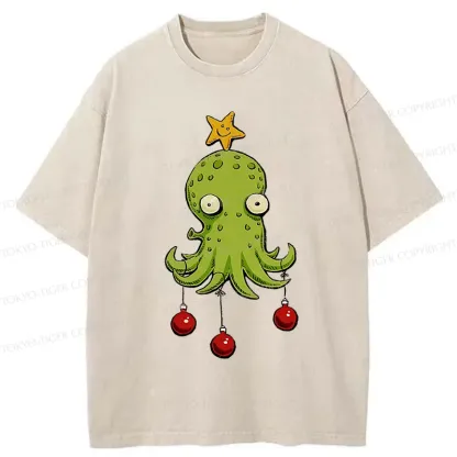 Tokyo-Tiger Christmas Tree Octopus Washed T-Shirt