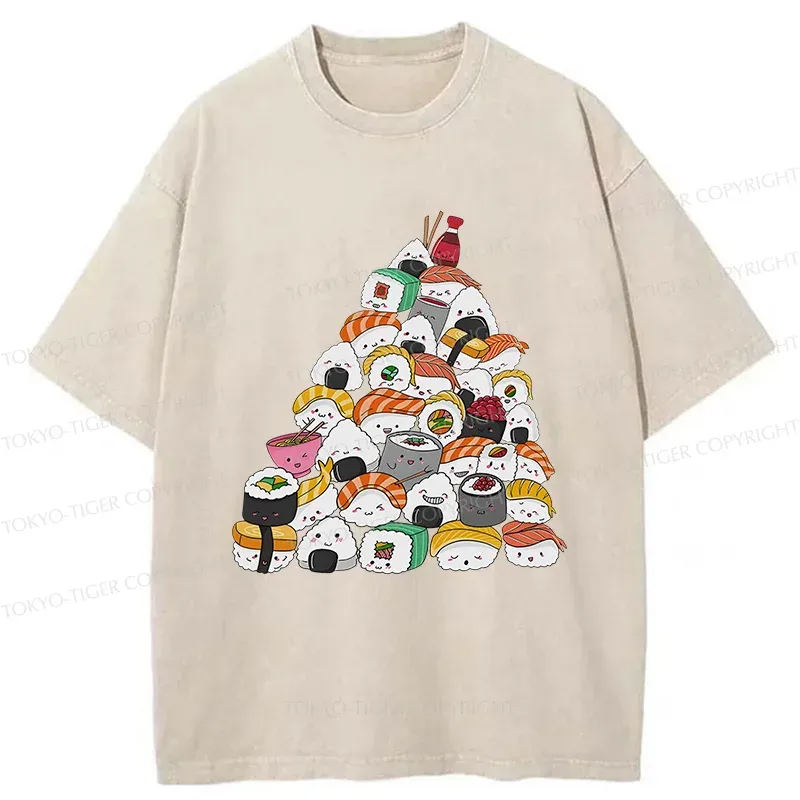 Tokyo-Tiger Christmas Sushi Washed T-Shirt