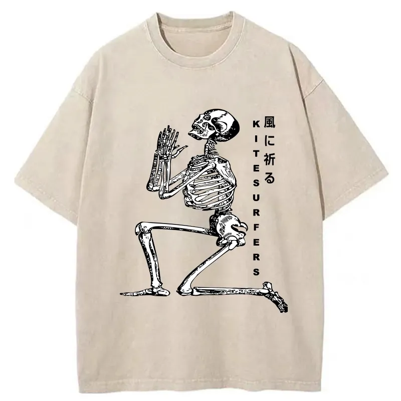 Tokyo-Tiger Kneeling Praying Skeleton Washed T-Shirt