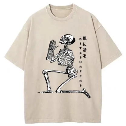 Tokyo-Tiger Kneeling Praying Skeleton Washed T-Shirt