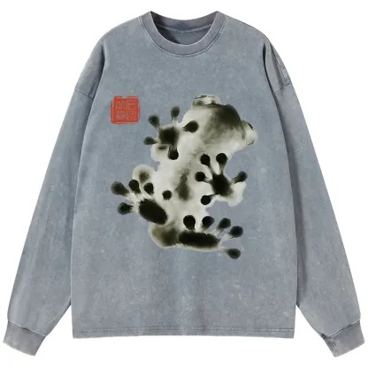 Tokyo-Tiger Ink Painting Frog Washed Long Sleeve T-Shirt