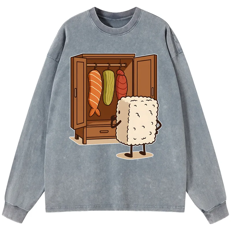 Tokyo-Tiger Sushi Pick Out Clothes Washed Long Sleeve T-Shirt