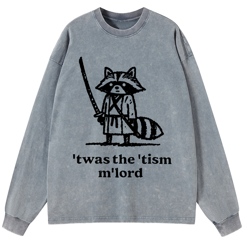 Tokyo-Tiger Focused Samurai Raccoon Washed Long Sleeve T-Shirt