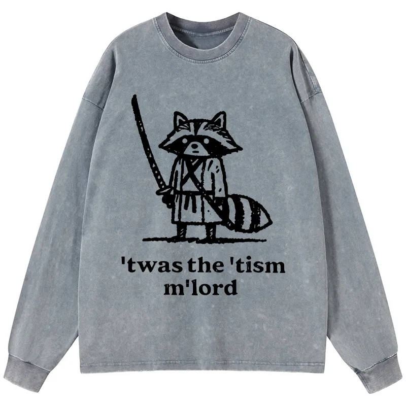 Tokyo-Tiger Focused Samurai Raccoon Washed Long Sleeve T-Shirt