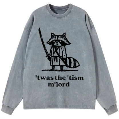 Tokyo-Tiger Focused Samurai Raccoon Washed Long Sleeve T-Shirt