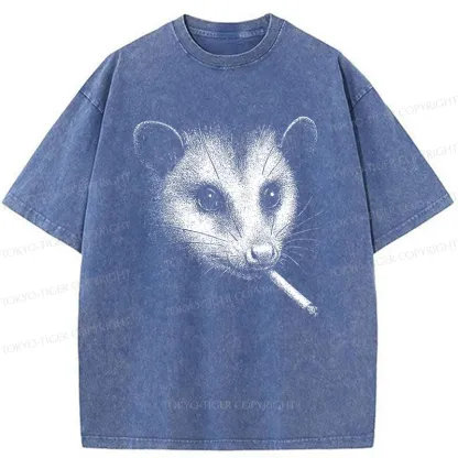 Tokyo-Tiger Possum Smoking Washed T-Shirt