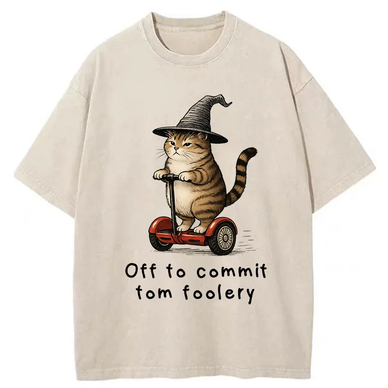 Tokyo-Tiger Orange Cat Riding Segway-style Washed T-Shirt