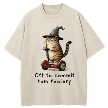 Tokyo-Tiger Orange Cat Riding Segway-style Washed T-Shirt