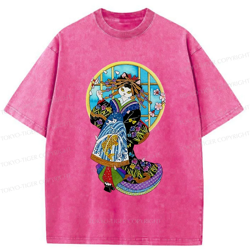 Tokyo-Tiger Geisha Cat Washed T-Shirt