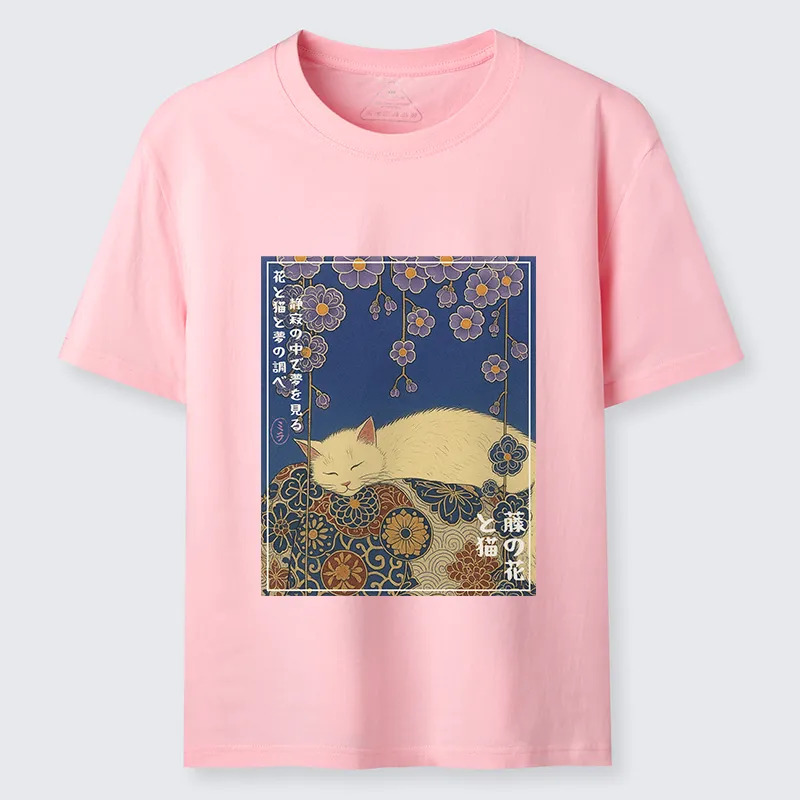 Tokyo-Tiger Ukiyoe Wisteria Flowers and Cats Classic T-Shirt