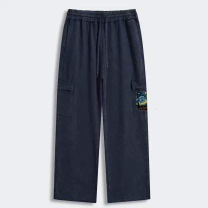 Tokyo-Tiger The Starry Night Cat Washed Utility Sweatpants
