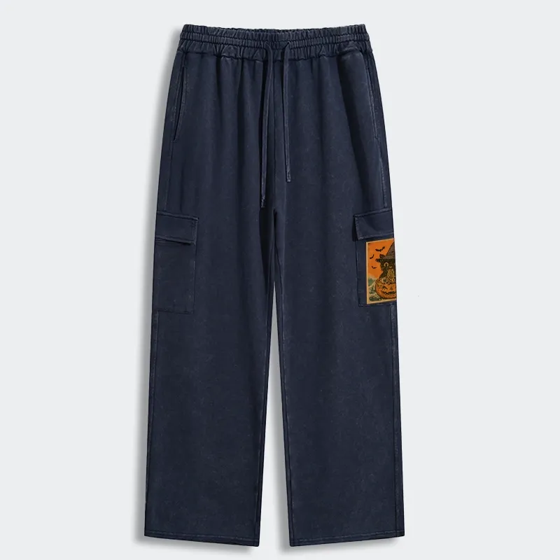 Tokyo-Tiger Halloween Cat Eating Ramen Washed Utility Sweatpants