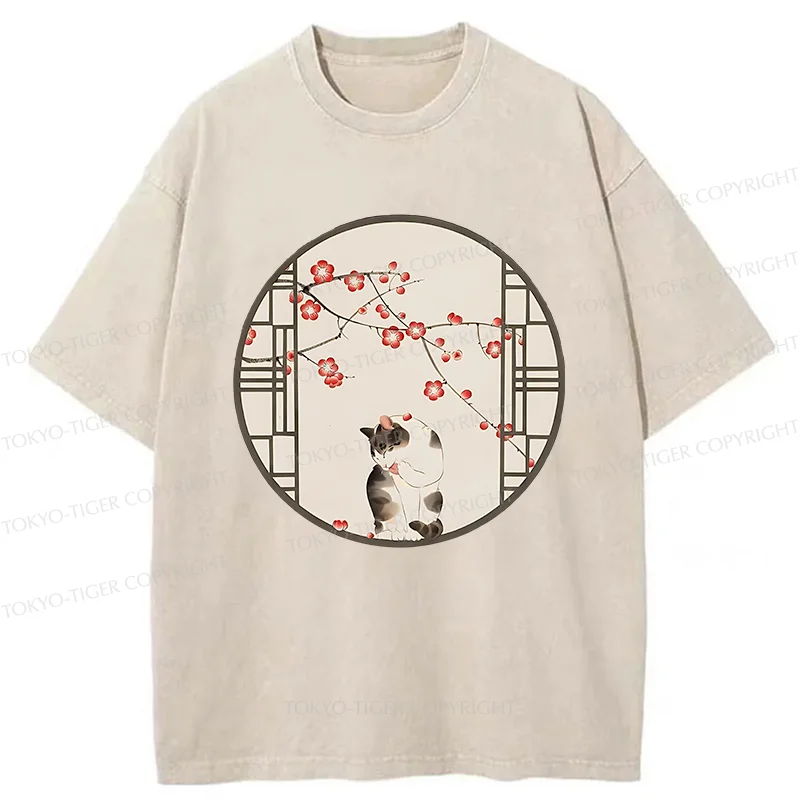 Tokyo-Tiger Beautiful View Outside The Window Washed T-Shirt