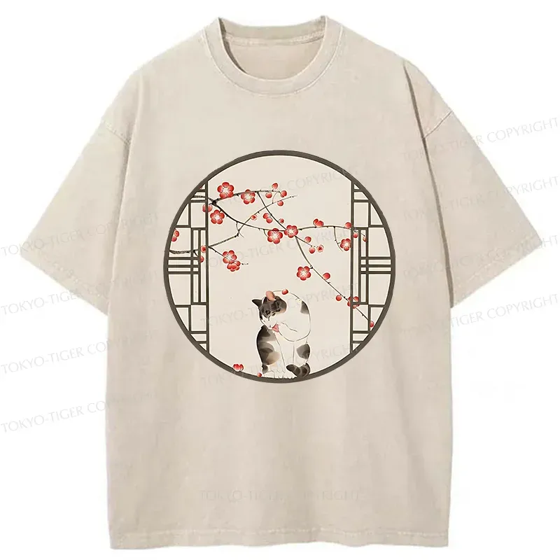 Tokyo-Tiger Beautiful View Outside The Window Washed T-Shirt