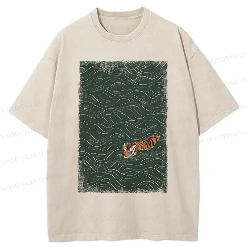 Tokyo-Tiger Tiger In The Grass Washed T-Shirt