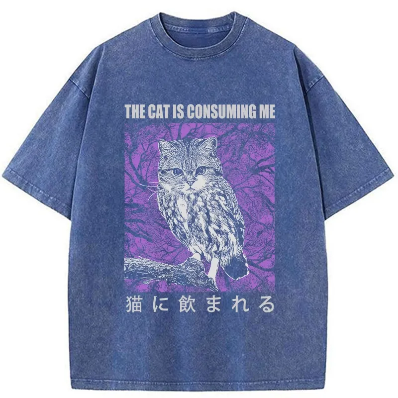 Tokyo-Tiger The Cat Is Consuming Me Washed T-Shirt
