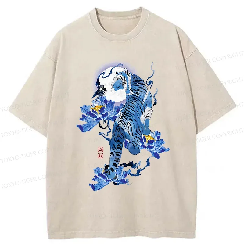Tokyo-Tiger Japan Blue Tiger Washed T-Shirt Sale
