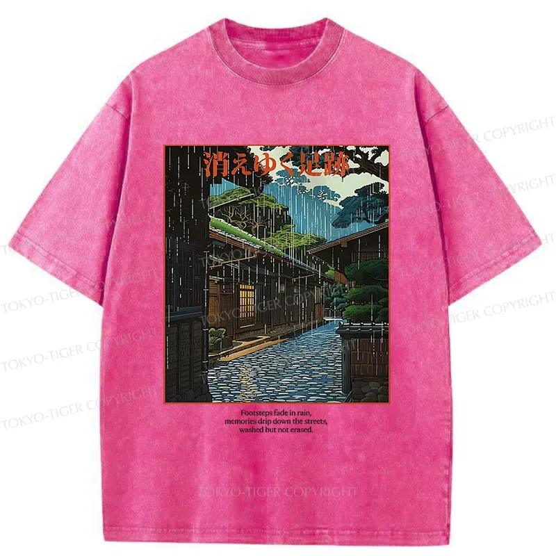 Tokyo-Tiger Courtyard In The Rain Washed T-Shirt