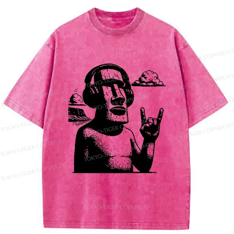 Tokyo-Tiger Rock Easter Island Statues Washed T-Shirt
