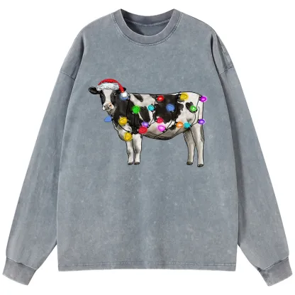 Tokyo-Tiger Christmas Cow Washed Long Sleeve T-Shirt
