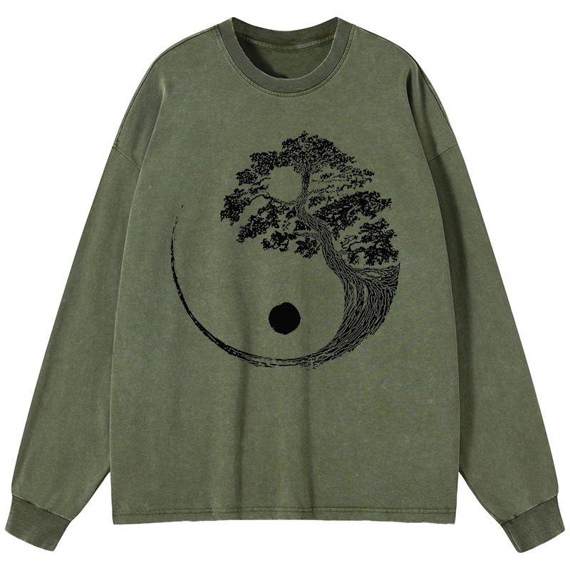 Tokyo-Tiger Yin-Yang Tai Chi Tree Washed Long Sleeve T-Shirt