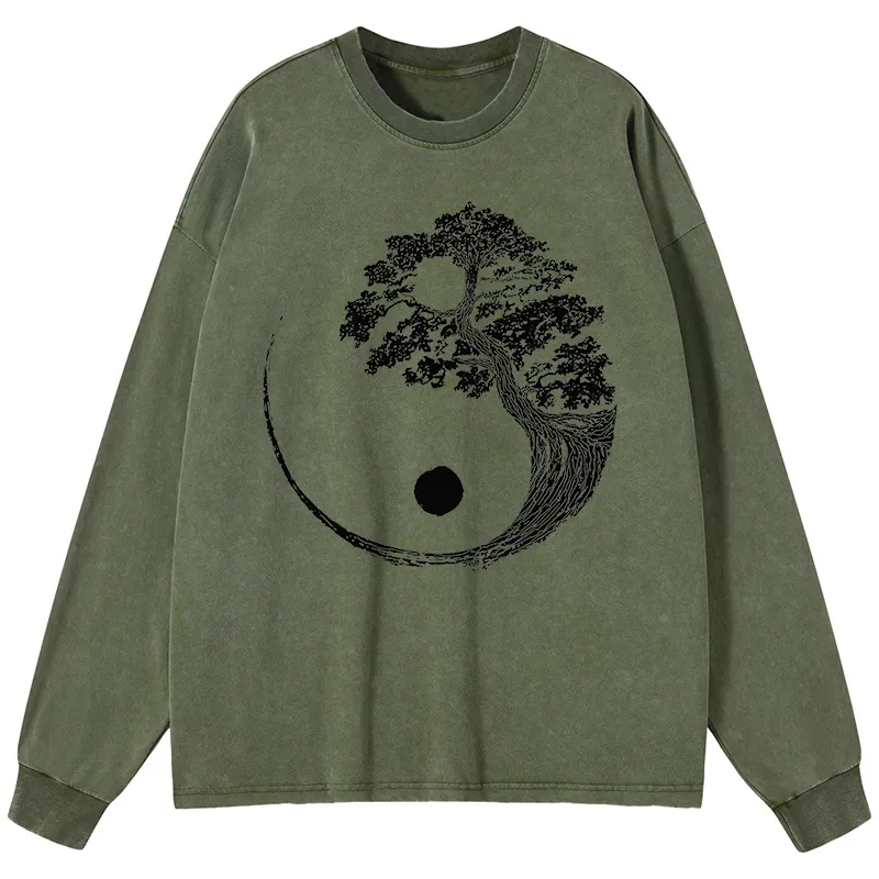 Tokyo-Tiger Yin-Yang Tai Chi Tree Washed Long Sleeve T-Shirt