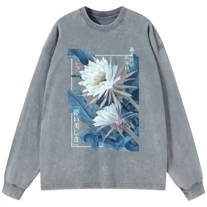 Tokyo-Tiger Vintage Epiphyllum-Short-lived beauty Poster Washed Long Sleeve T-Shirt