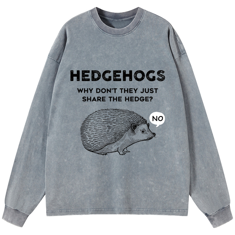 Tokyo-Tiger Funny Hedgehog Washed Long Sleeve T-Shirt