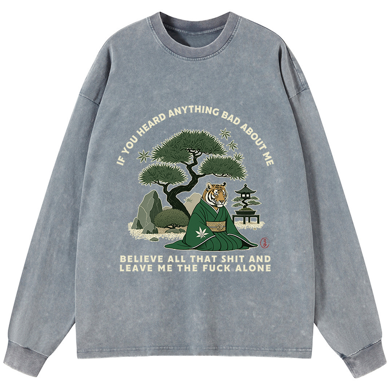 Tokyo-Tiger Funny Ukiyoe Tiger Samurai Zen Washed Long Sleeve T-Shirt