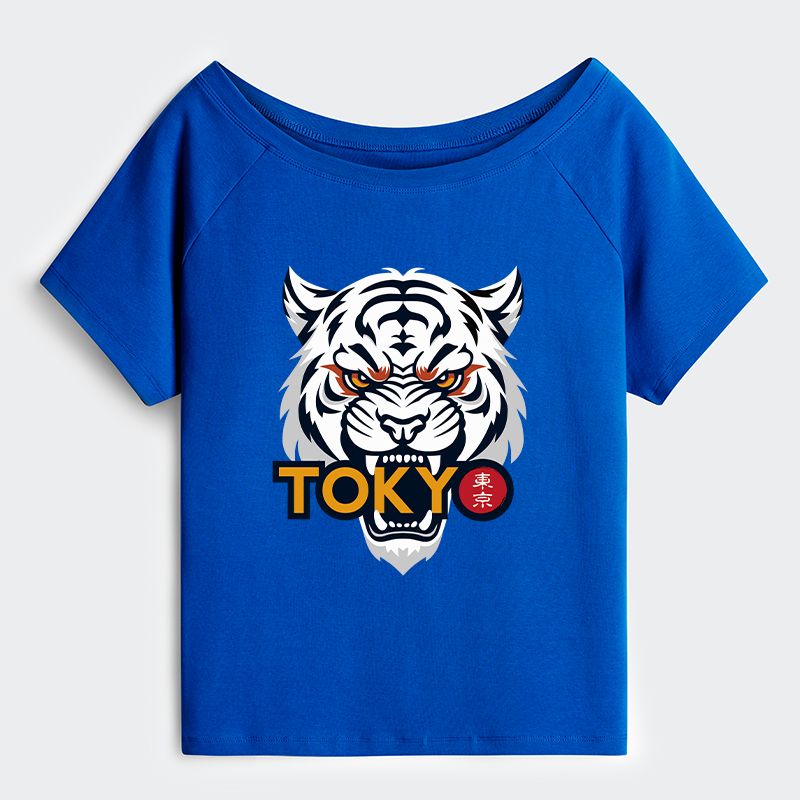 Tokyo-Tiger Logo Off Shoulder T-Shirt