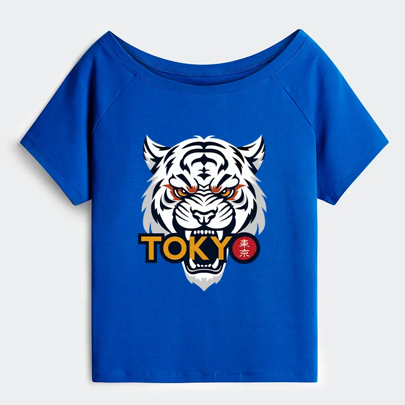 Tokyo-Tiger Logo Off Shoulder T-Shirt