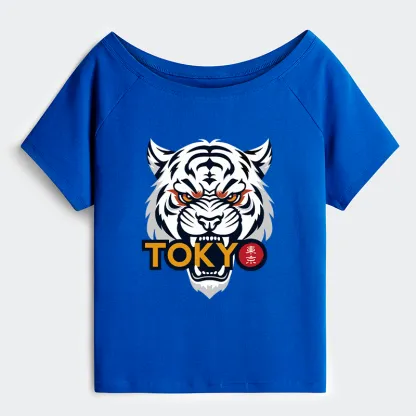 Tokyo-Tiger Logo Off Shoulder T-Shirt