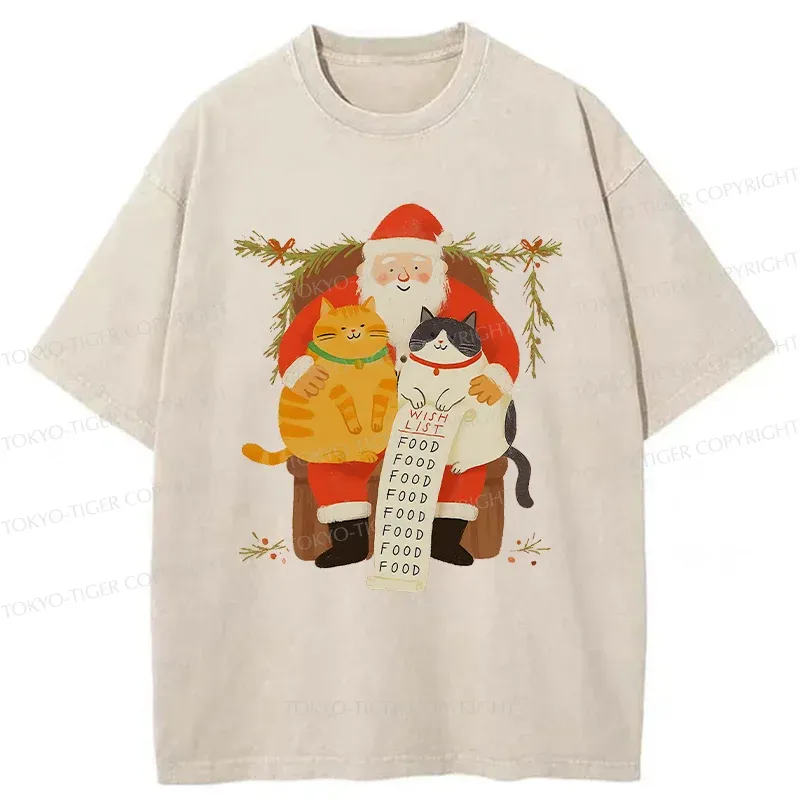 Tokyo-Tiger Santa Claus And Cats Washed T-Shirt