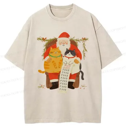 Tokyo-Tiger Santa Claus And Cats Washed T-Shirt